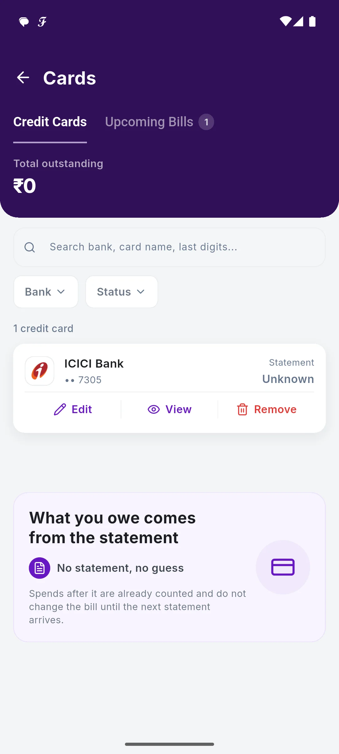 Credit cards with total outstanding