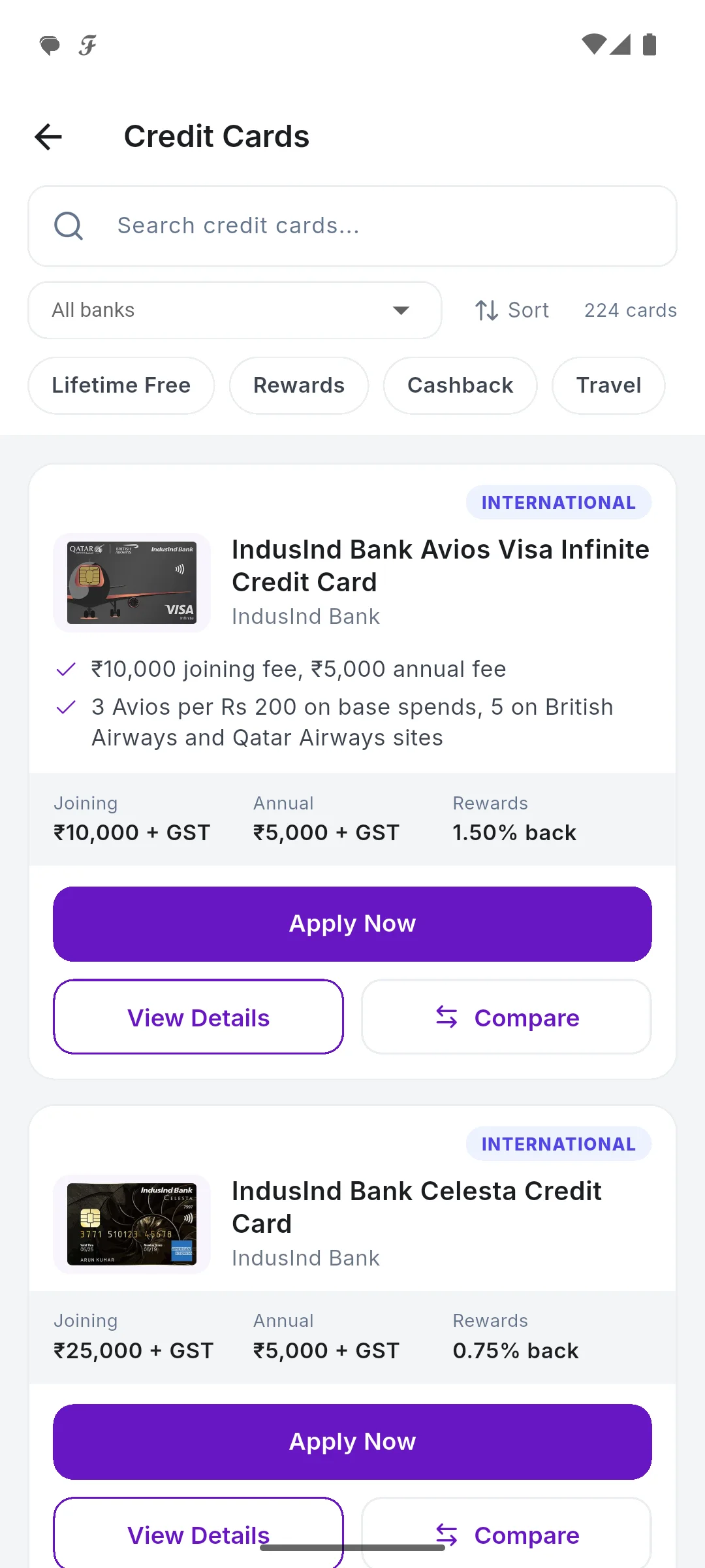 Credit cards to compare by bank and type