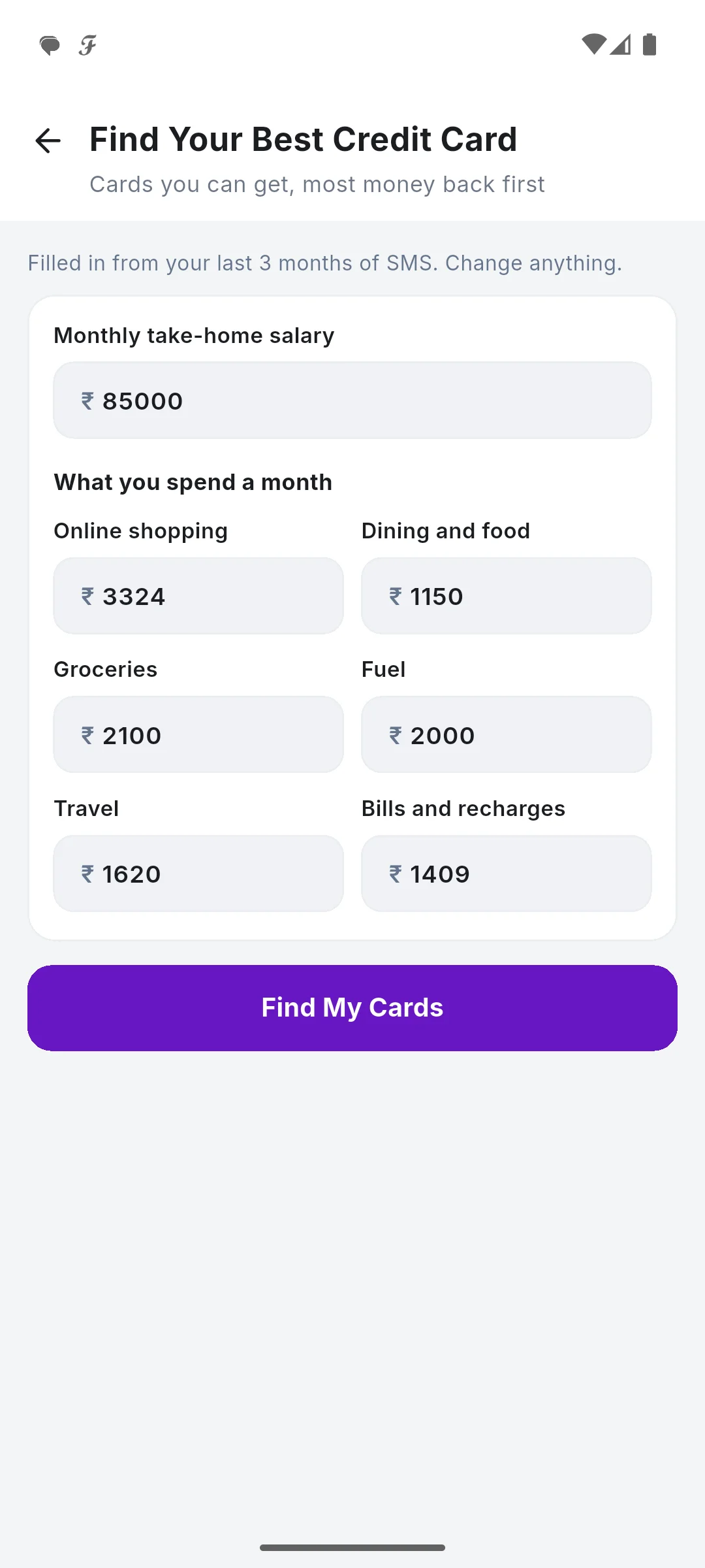 Find Your Best Credit Card with your income and spending