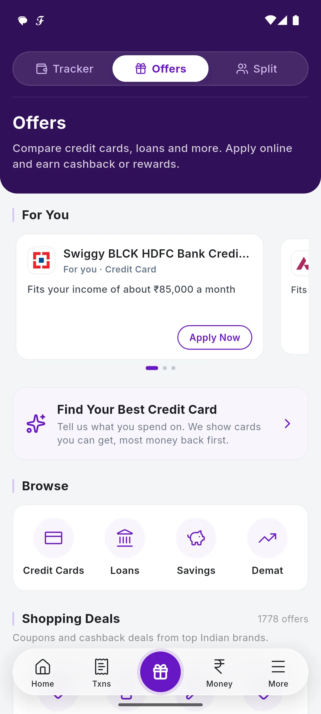 Offers: For You, the card finder and Browse