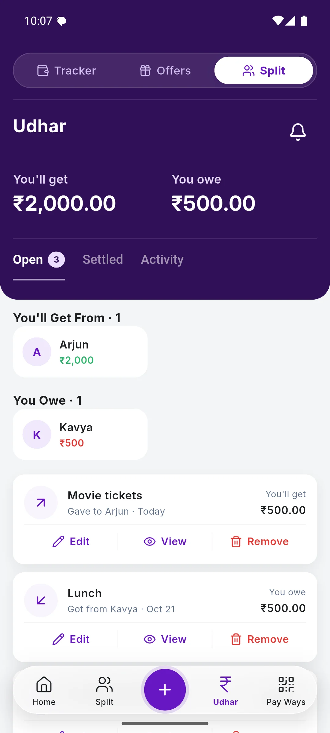 The Udhar page: who owes you and whom you owe