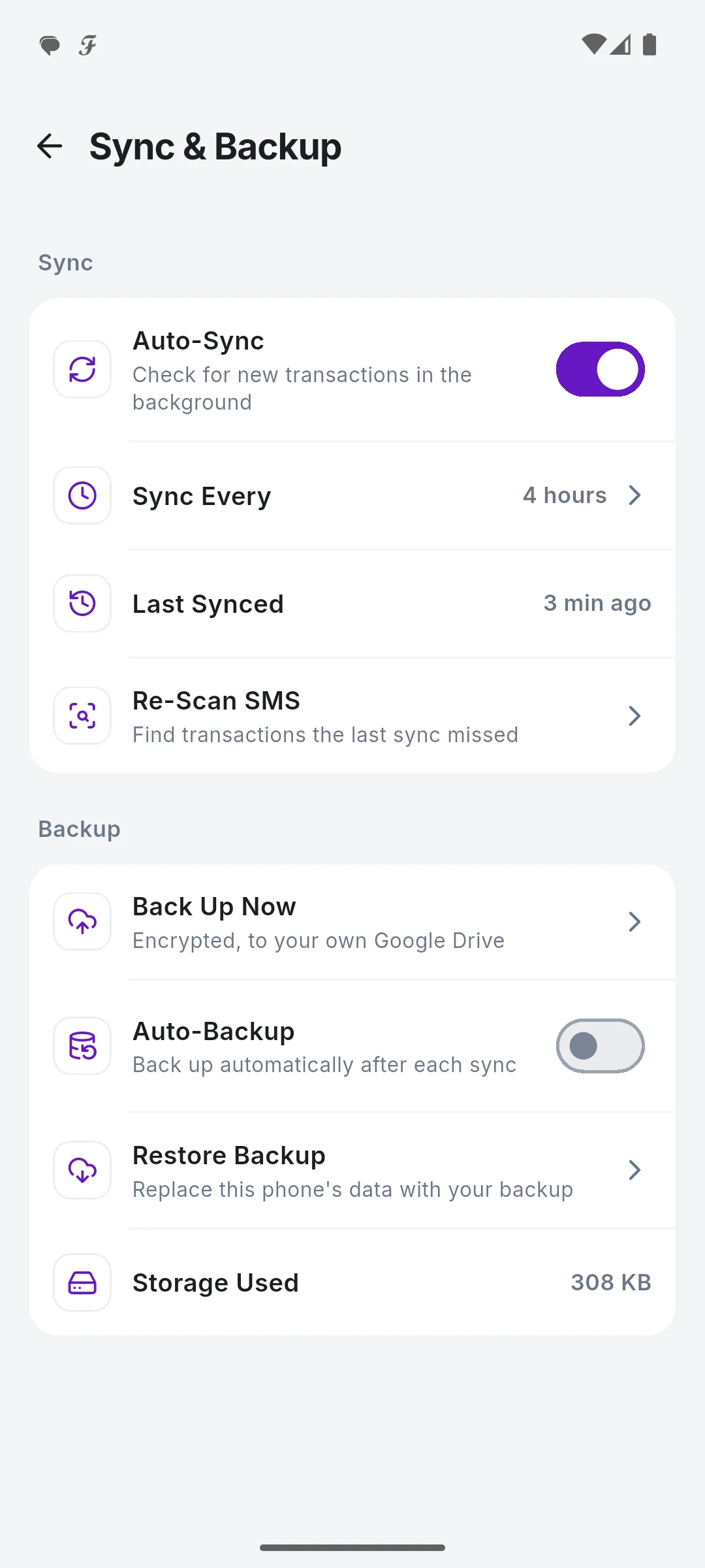 Back up now, auto-backup and restore