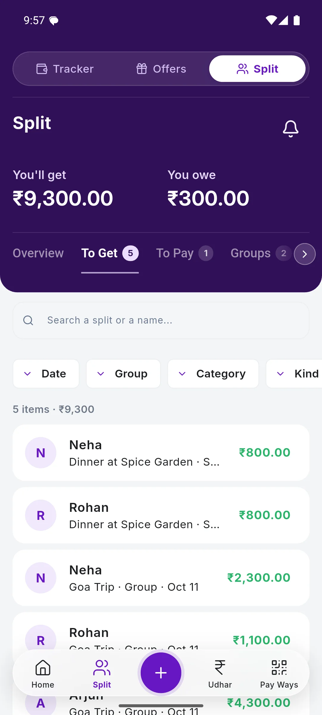 To Get: what each friend owes you, with filters
